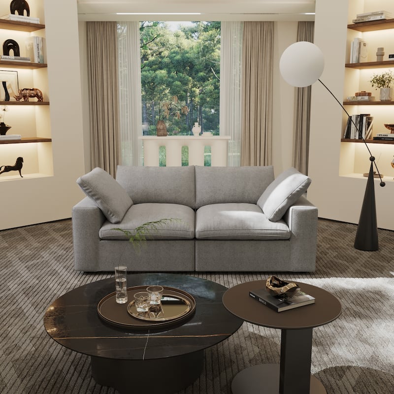 Linen Sectional Sofa Modern Upholstered Loveseat Couch - Grey