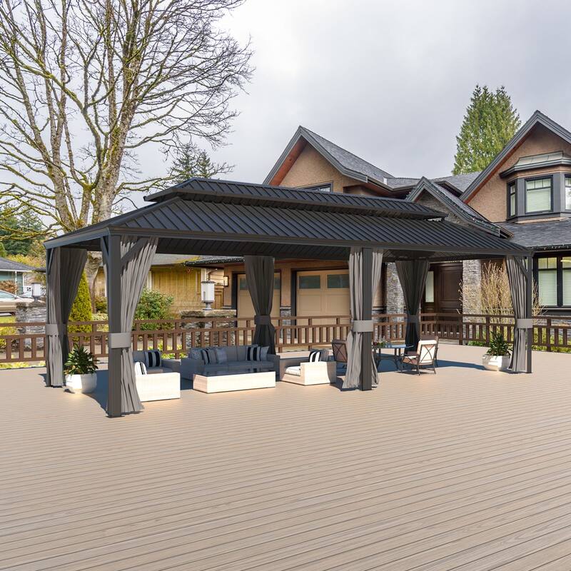 VEIKOUS Aluminum Double Hardtop Gazebo Pergola for Patio, Lawn, and Garden with Removable Netting - 12×24