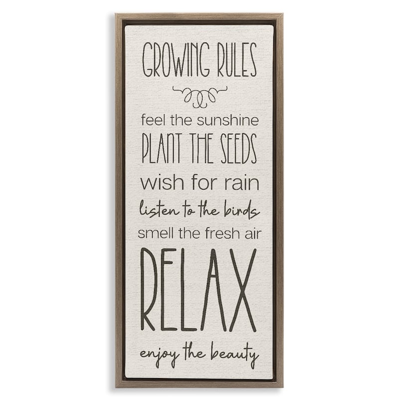 Stupell Serene Gardening Rules Framed Floater Canvas Wall Art Design By Lil' Rue - 15 x 31 - Brown