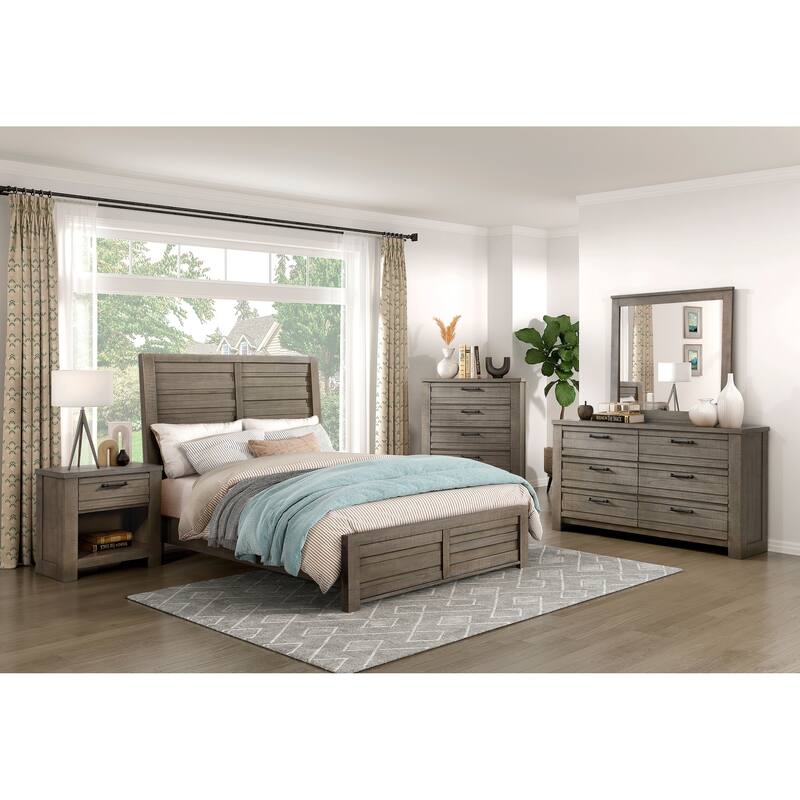 Rustic Gray Full Size Panel Bed with Planked Headboard and Footboard