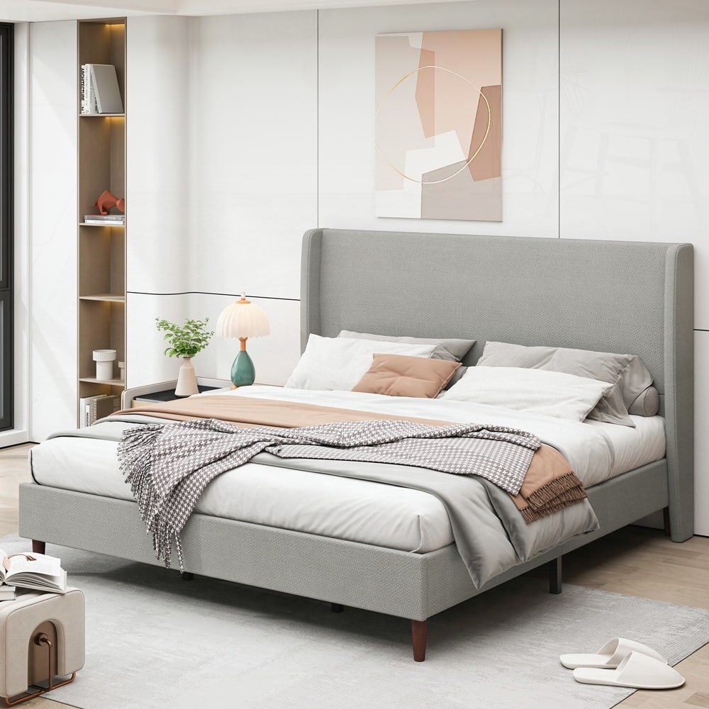 High Headboard Upholstered Bed with 12-Slat Support