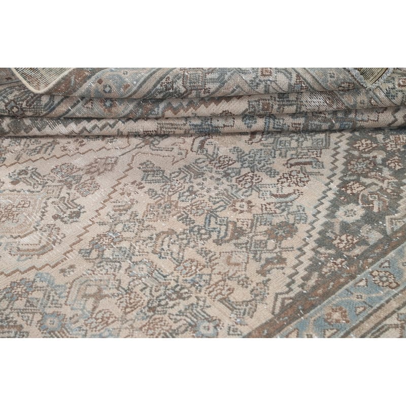 Distressed Geometric Hamedan Persian Area Rug Wool Handmade Carpet - 6'8" x 9'11"