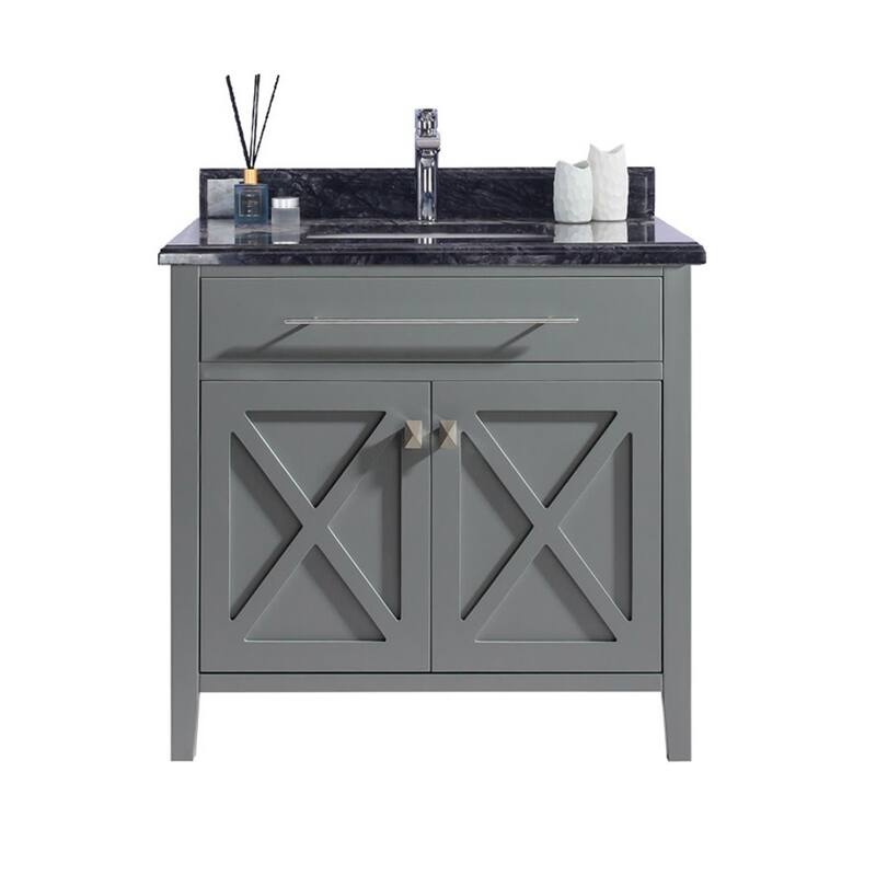 Miseno MV-36-313YG319 Wimbledon 36" Free Standing Single Basin Vanity - Grey / Black Wood - Steel Finish