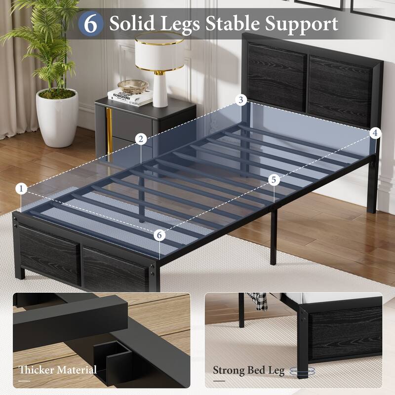 VECELO Platform Bed Frame with Wooden Headboard Heavy Duty Steel Slats Support No Box Spring Needed