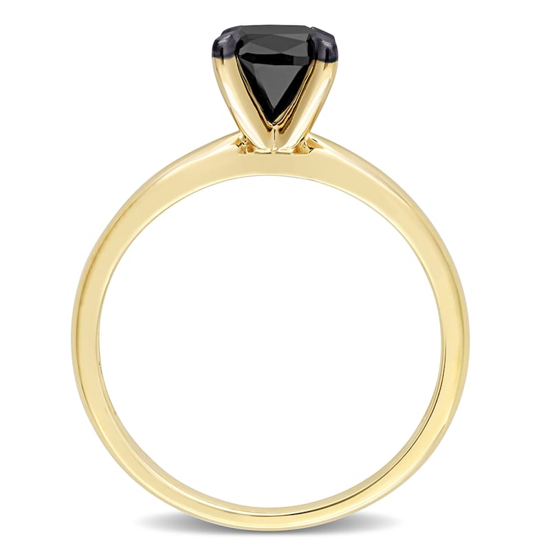 Miadora 1ct TDW Cushion-cut Black Diamond Solitaire Engagement Ring in 14k Yellow Gold