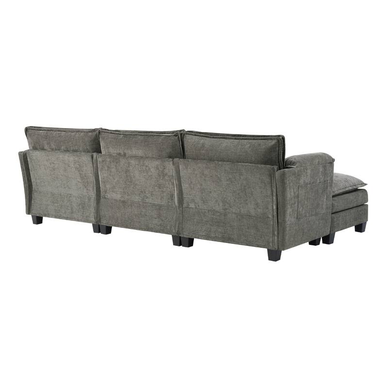 Oversized Modular Sectional Sofa with Movable Ottoman, 107 Inch 3 Seat Modern Corduroy Sofa Set, Convertible L Shaped Couch