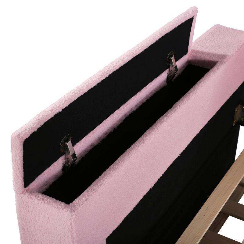 Twin Size Upholstered Daybed with Storage Armrests, Trundle and Latest Integrated Bluetooth Audio System, Teddy Fleece