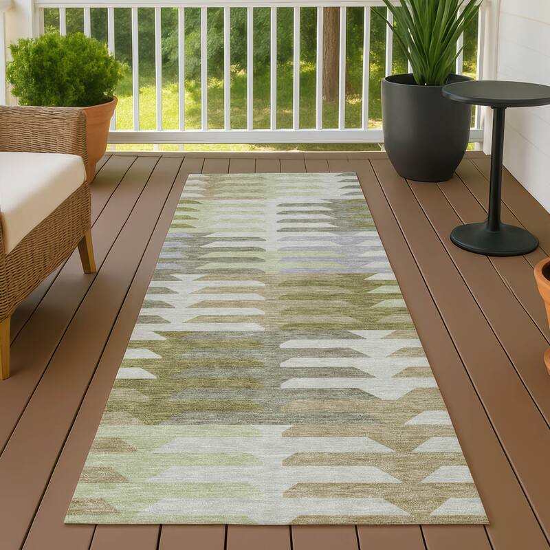 Machine Washable Indoor/ Outdoor Modern Stacks Chantille Rug - Fern - 2'3" x 7'6"