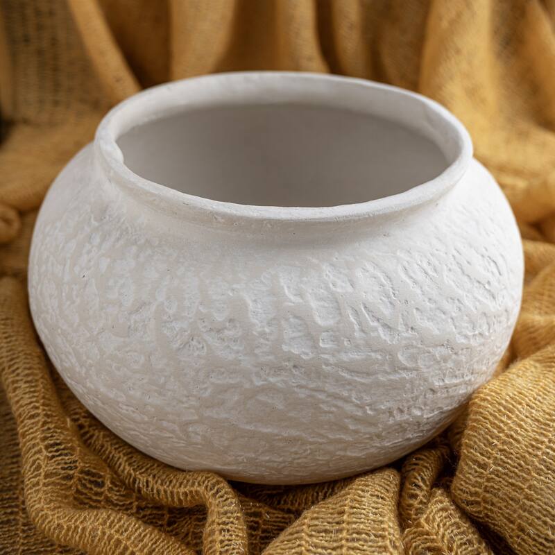 Paper Mache Pot Natural White Dia 11.02" - NATURAL WHITE - NATURAL WHITE