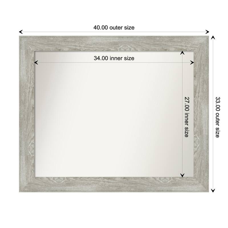 Dove Greywash Framed Non-Beveled Custom Wall Mirror, Bathroom Vanity Mirror - Outer Size: 40 x 33