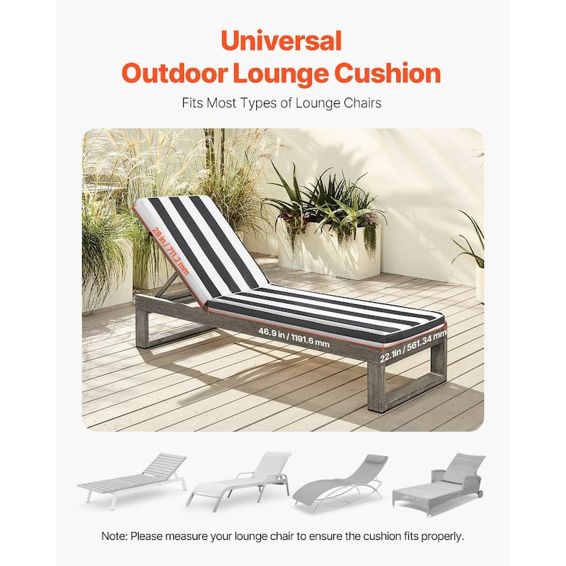 Set of 2 Black, White Stripes Patio Chair Cushion Set with High-Density Foam and Anti-Slip Ties - 74.37” x 22.08” x 2.79”