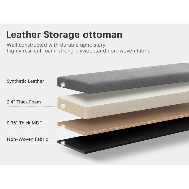 50.3" x 17.50" x 18" Upholstered Rectangular Storage Ottoman-Faux Leather