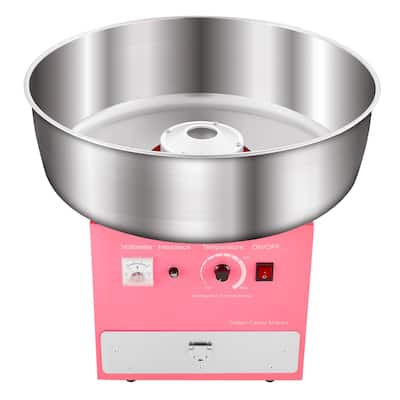 Pink Stainless Steel 1000W Cotton Candy Machine with Drawer and Temp Control - 20.47x20.47x17.59 inch