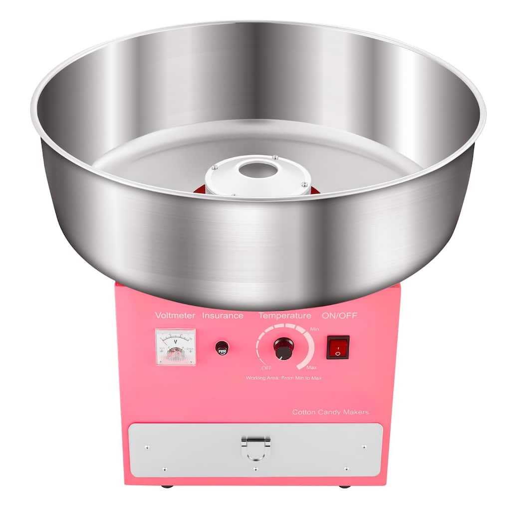Pink Stainless Steel 1000W Cotton Candy Machine with Drawer and Temp Control - 20.47x20.47x17.59 inch