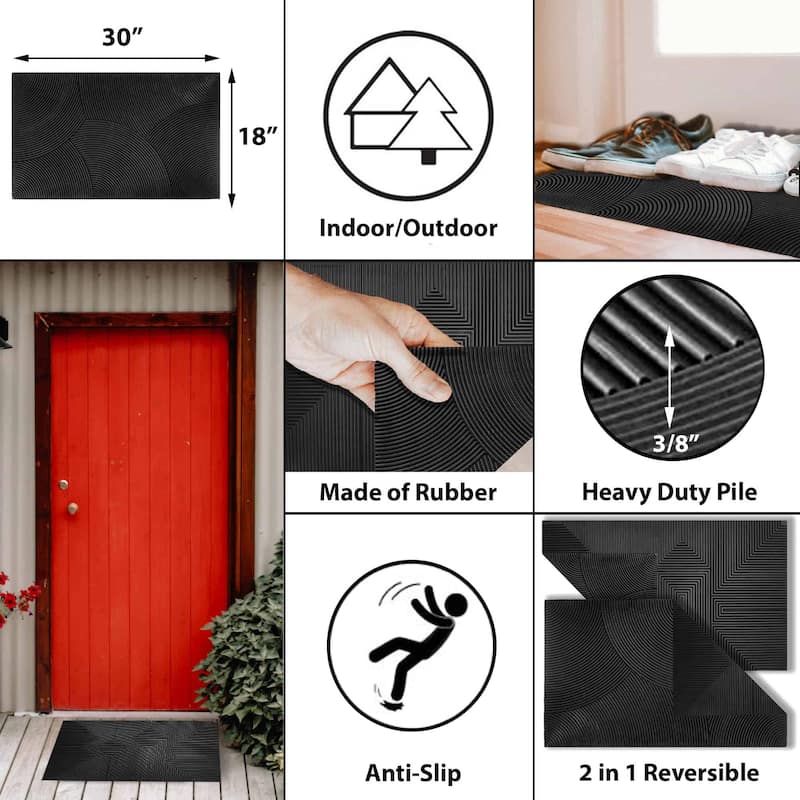 Reversible 30"x 18" Black Door Mat Indoor/Outdoor