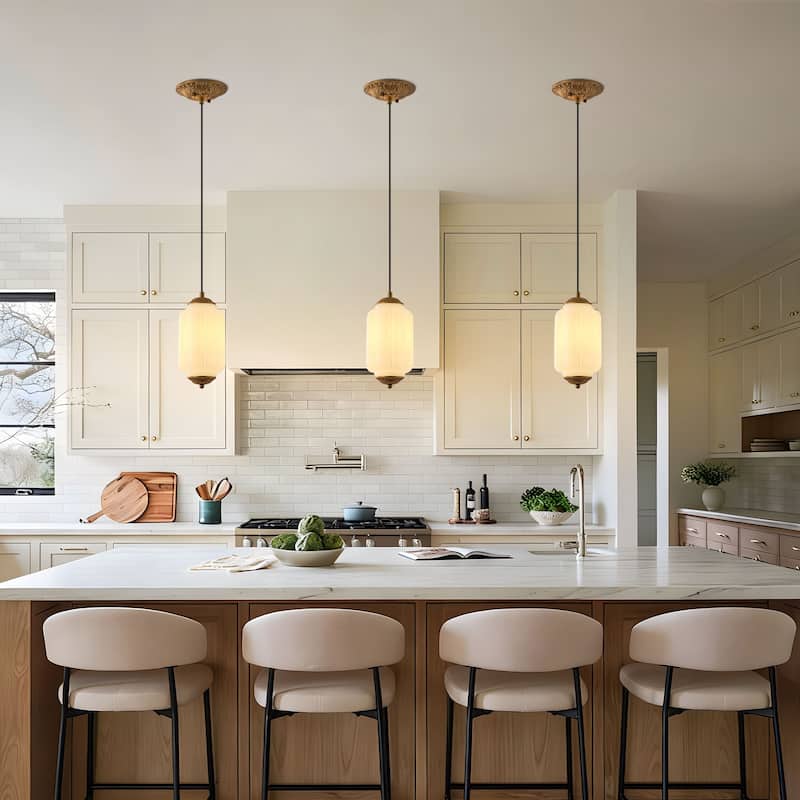 Starsky 1-Light Retro Pumpkin Shaped Slim Cylindrical Glass Pendant