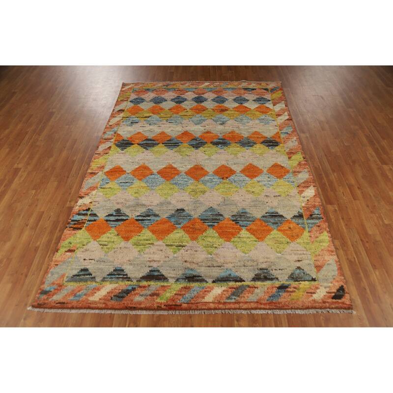 Trellis Moroccan Oriental Area Rug Handmade Multi-Color Wool Carpet - 6'9" x 10'0"