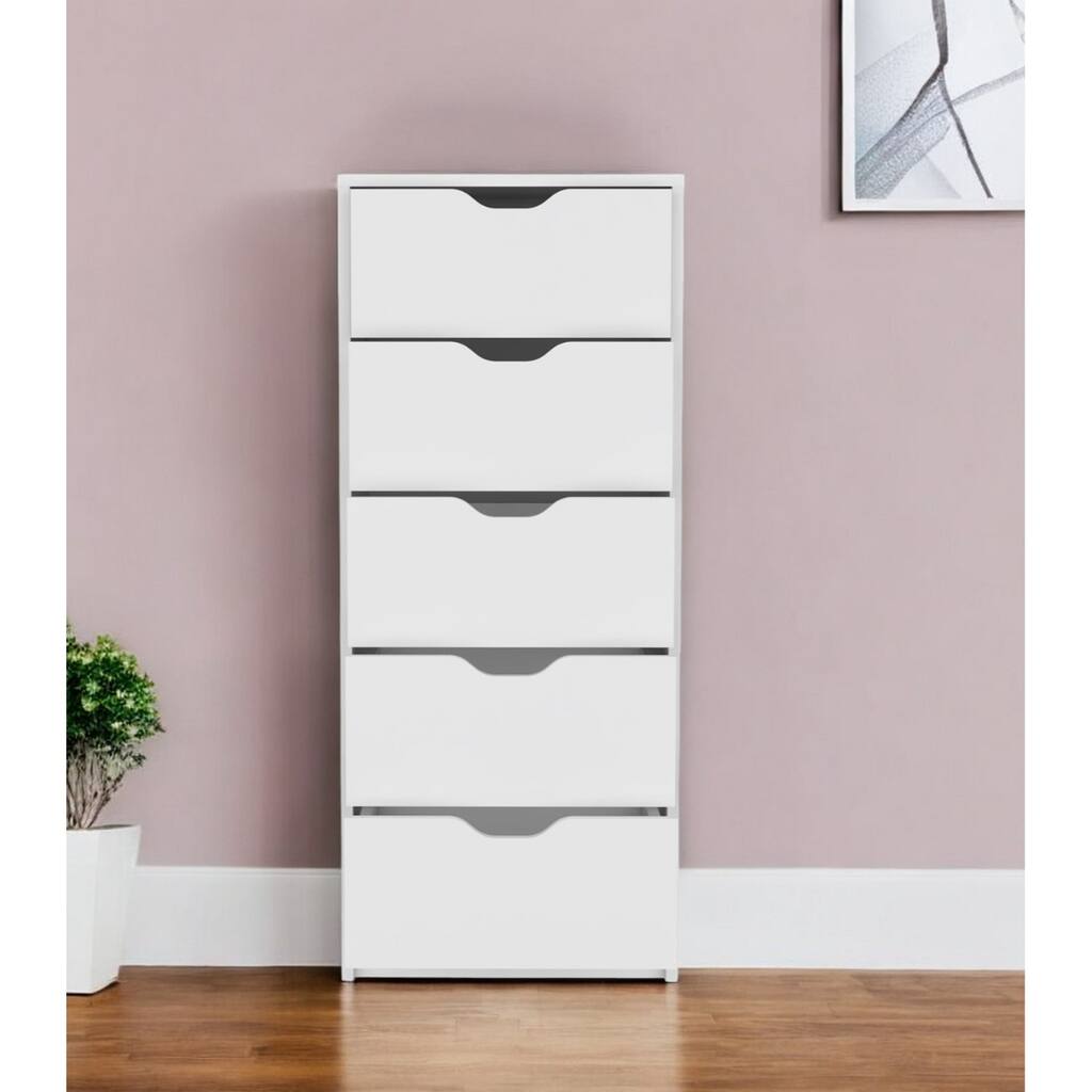 Compact Vertical 5-Drawer Chest with Modern Style and Wood Construction for Small Rooms