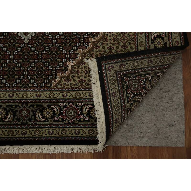 Hand Knotted Oriental 100% Wool Carpet Traditional Medallion Black Tabriz-Mahi Area Rug - 7' 1'' X 5' 0''