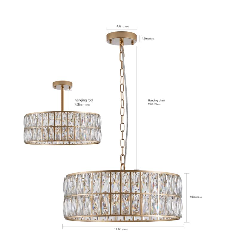 Crystal Chandelier Light with Adjustable Chain, 6-Light Dining Room Hanging Ceiling Light Fixtures with Metal Frame