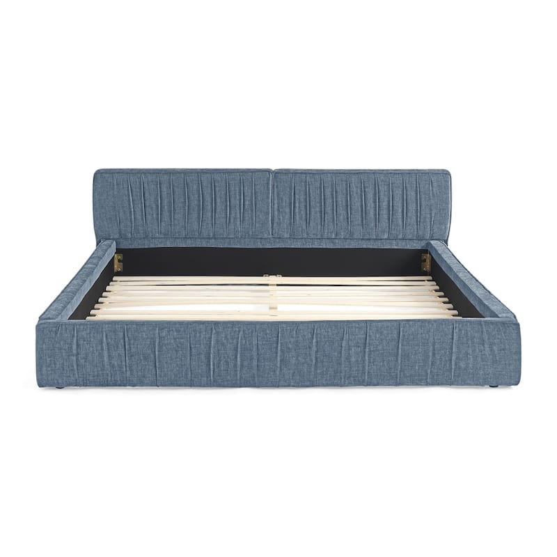 Pleated design Chenille fabric Queen Size Upholstered Bed Frame