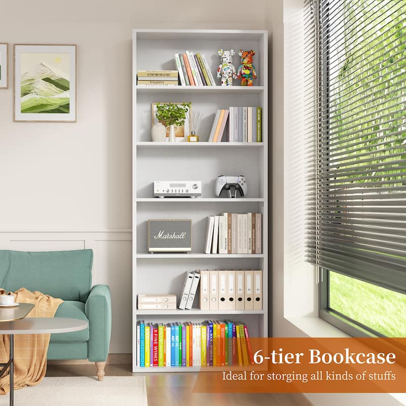 Futzca 6-Tier Open Bookcase, Display Storage Bookshelf