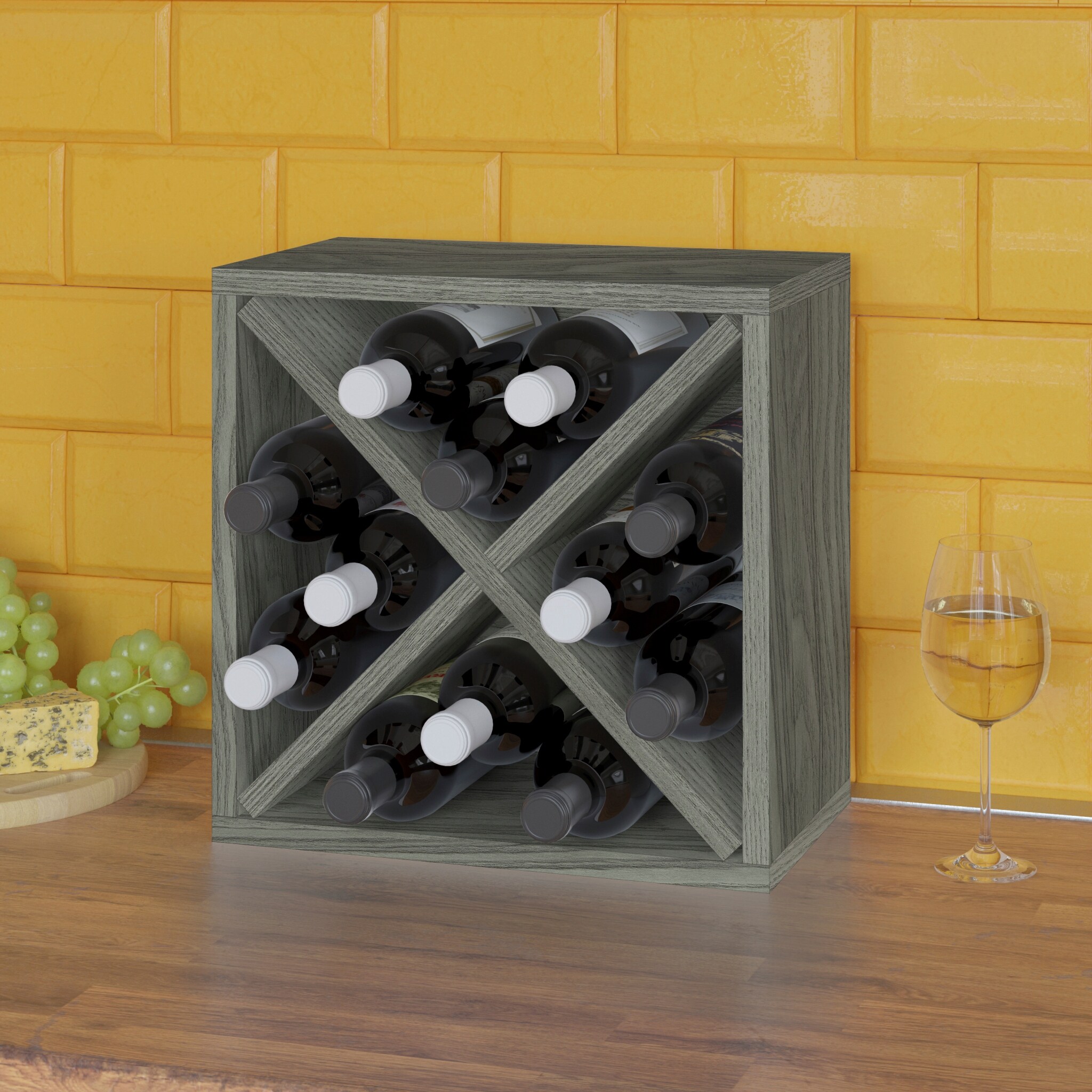 Way Basics Modular 12-Bottle Wine Rack Cube Table Top Storage, Grey