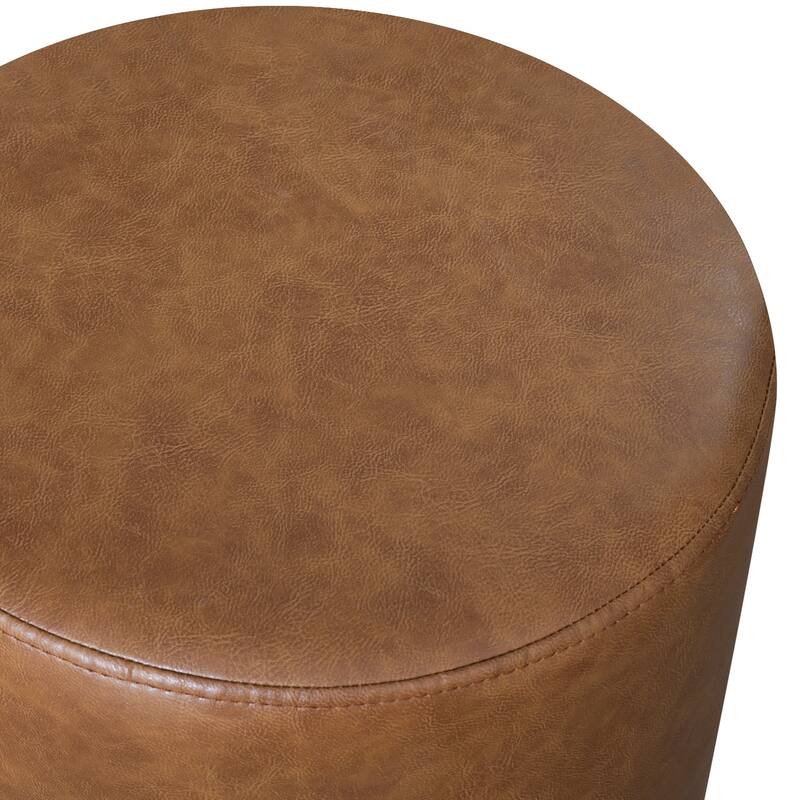 Adeco 15" Faux Leather Round Ottoman Upholstered Footrest Stool for Living Room