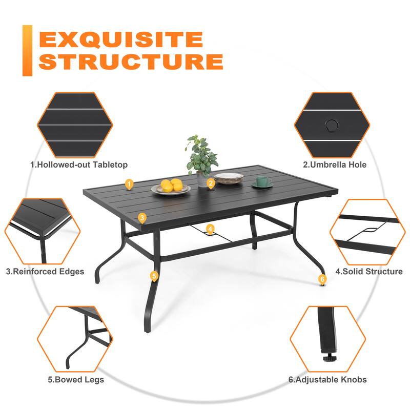 Patio Dining Set, Premium Textilene Chairs, Rectangle Iron Table