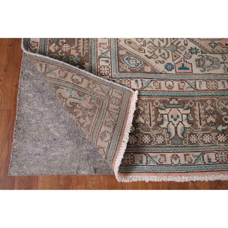 Distressed Tabriz Persian Vintage Rug Hand-Knotted Pink Wool Carpet - 8'2" x 11'1"