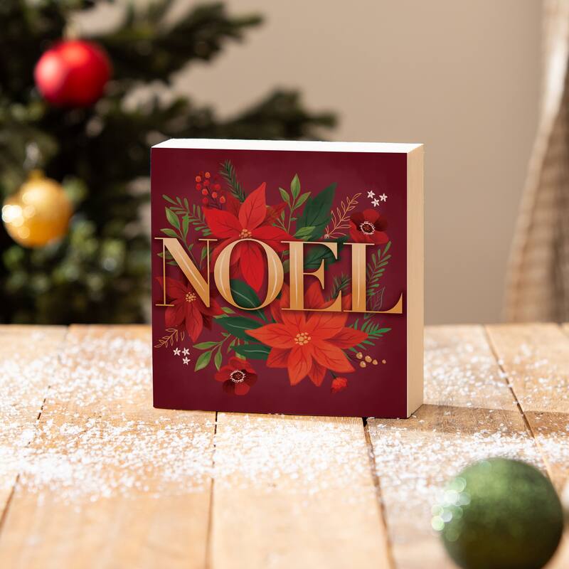 Holiday Sign Wood Block - "Noel" - 6" x 6" - Multicolor