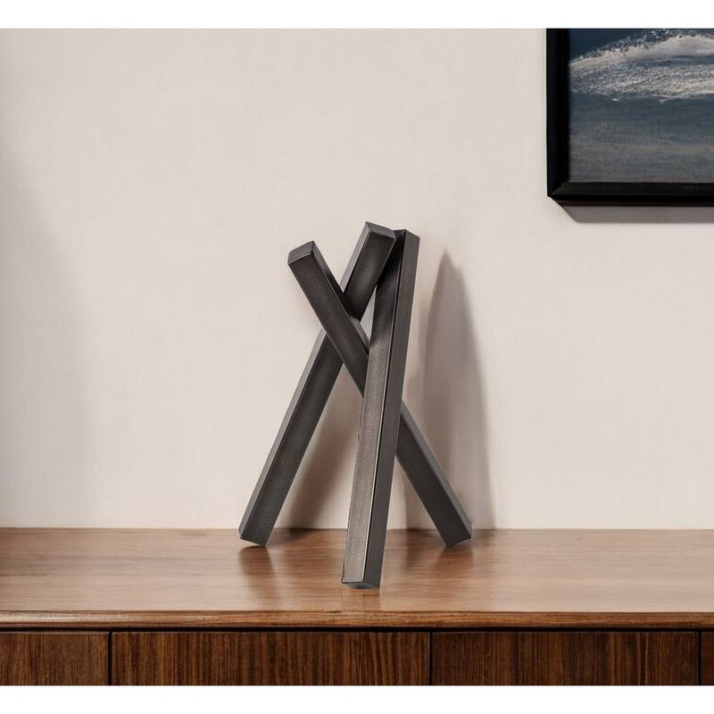 HomeRoots 12" Gunmetal Gray Metal Abstract Geometric Tabletop Sculpture - 7' X '12' X '9