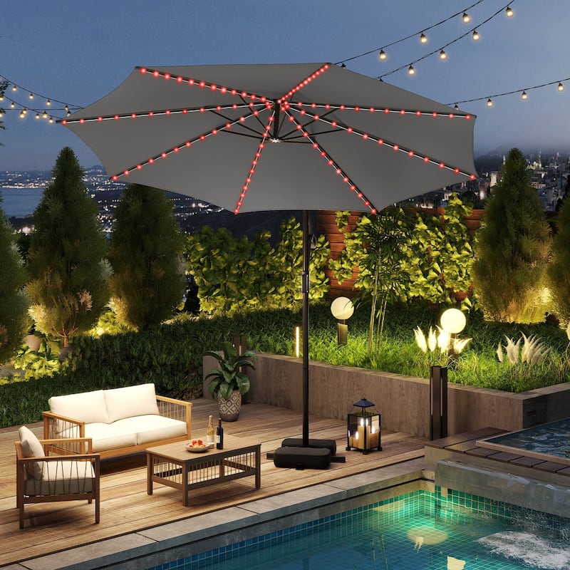 Costway 10 FT Solar Offset Hanging Umbrella with Base Patio Cantilever