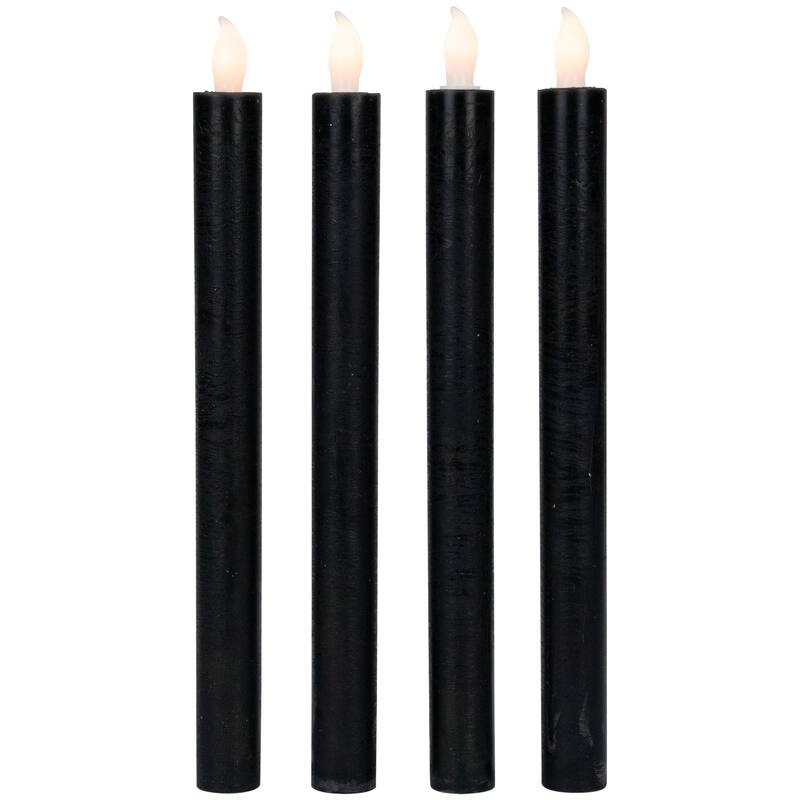 4 Solid Black LED Flickering Flameless Halloween Taper Candles 9.5"