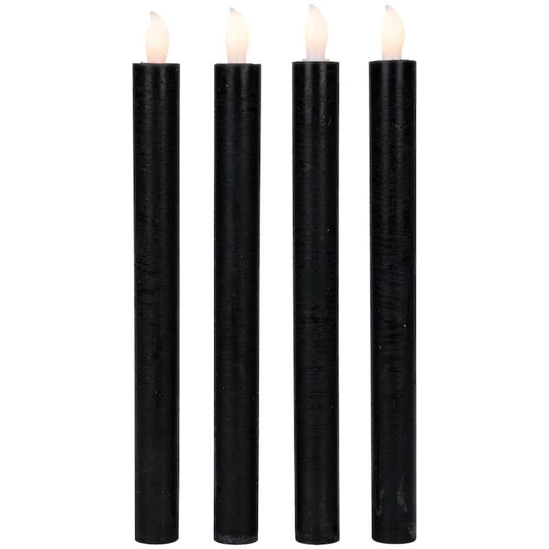 4 Solid Black LED Flickering Flameless Halloween Taper Candles 9.5"