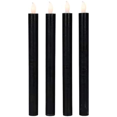 4 Solid Black LED Flickering Flameless Halloween Taper Candles 9.5"