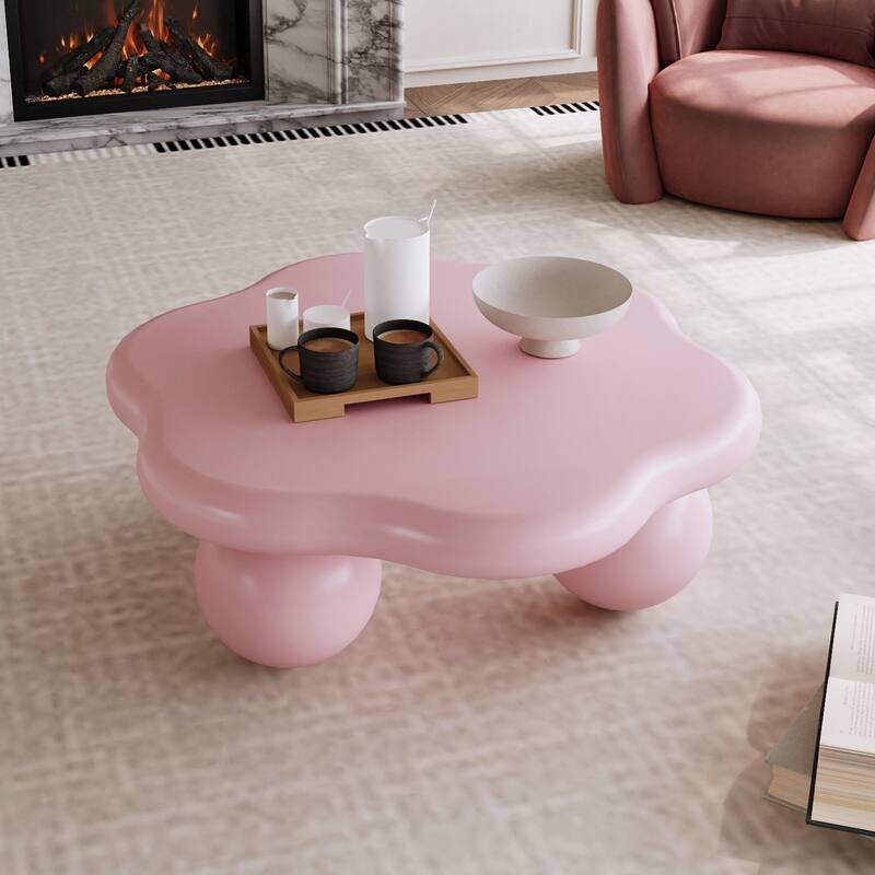 35" Cloud Shaped Modern Minimalist Coffee Table with Spherical Legs - Pink