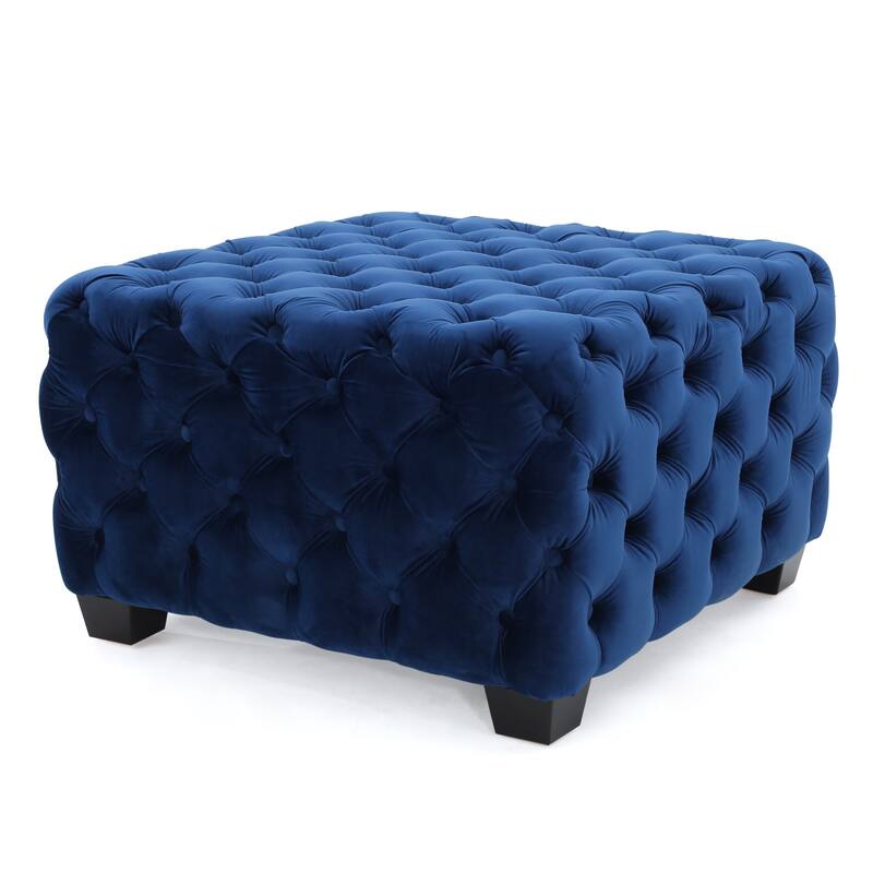Jaymee Modern Glam Button Tufted Velvet Ottoman by Christopher Knight Home