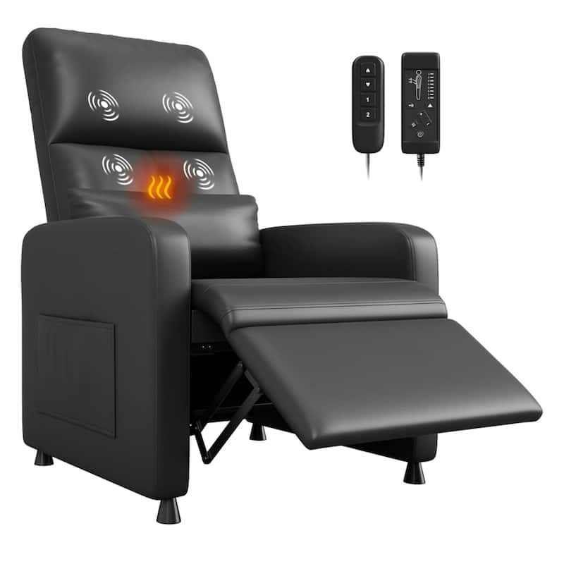 Adjustable Electric Power Recliner Chair, Single Sofa with Massage and Heat for Living Room - Black