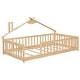preview thumbnail 10 of 9, Natural Twin Size Pine Wood House-Shaped Bedside Floor Bed with Guardrails, Slats, without Door
