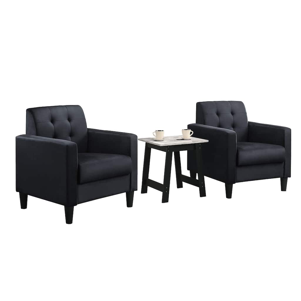 3 Piece Velvet Upholstered Armchairs and End Table