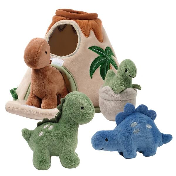 slide 2 of 9, Lambs & Ivy Dino-Might Plush Dinosaur Volcano Interactive Soft Toy Play Set