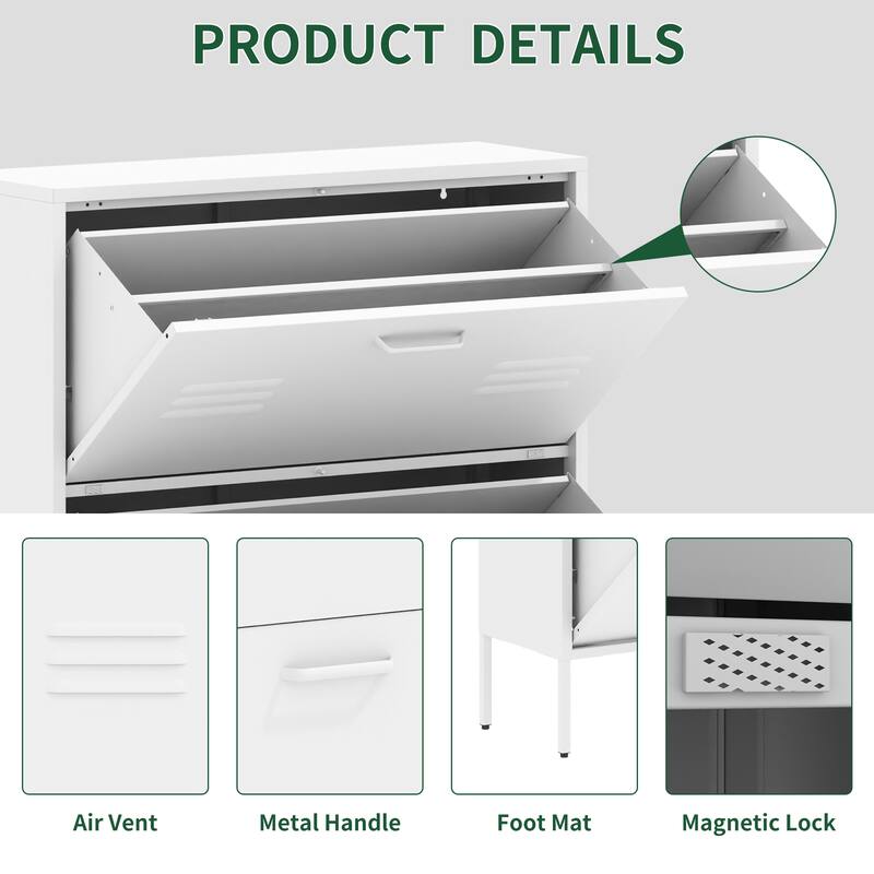 Shoe Cabinet with 3 Flip Drawers, Hidden Slim Steel Shoe Storage Cabinet, Narrow Shoe Rack Cabinet with Metal Legs