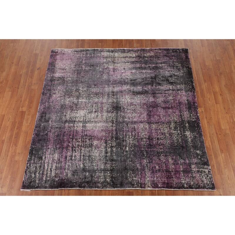 Contemporary Abstract Indian Square Area Rug Hand-Knotted Wool Carpet - 6'8" X 6'9"