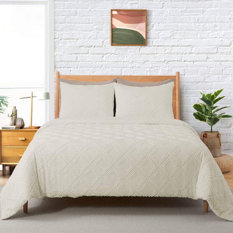 Clipped Jacquard Geometric Duvet Cover & Pillowcase Set