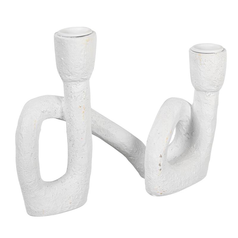 Decorative Resin Double Taper Candle Holder - White