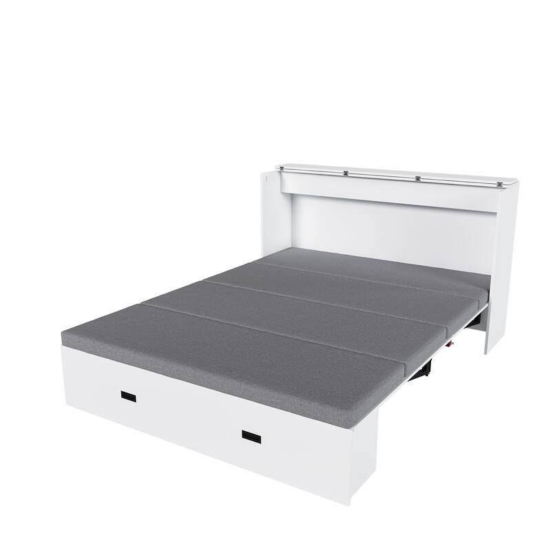 Full Size Foldable Murphy Bed Cabinet with Storage and Charging