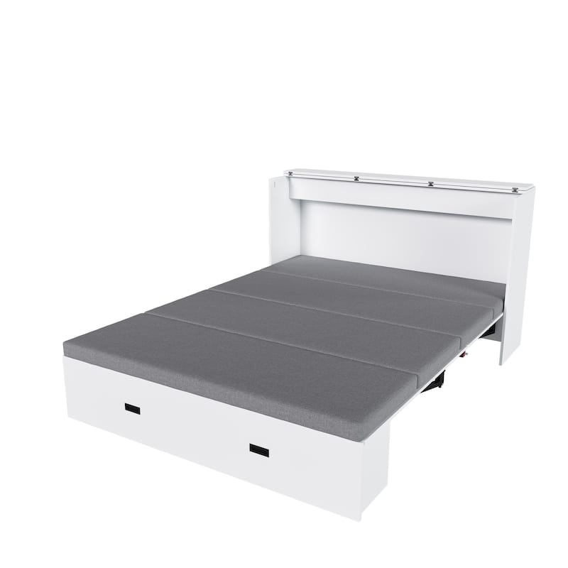 Hidden Folding Murphy Bed with Storage Drawers/Charging Station/Foldable Mattress/Full Size Mobile Cabinet Bed Frame/Noise-free