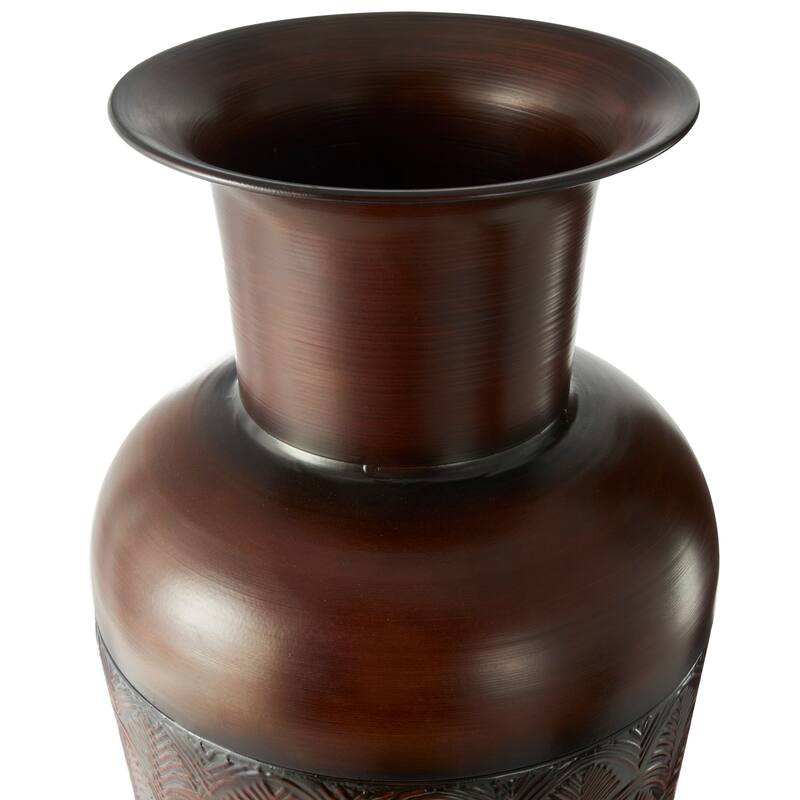 Dark Brown Metal Tall Vase with Geometric Designs (Set of 3)