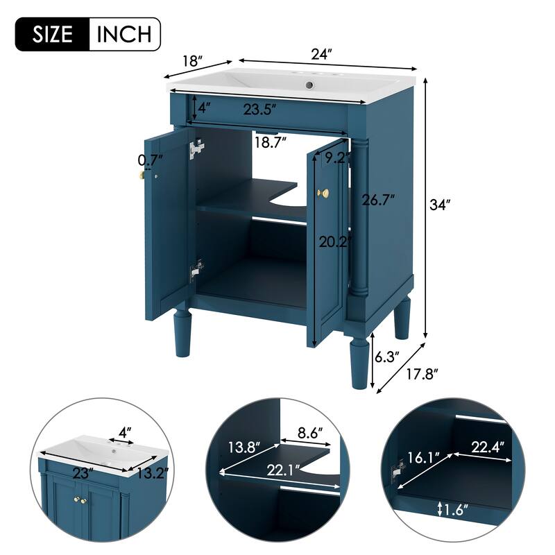 2-Tier Modern Bathroom Vanity with Top Sink and Large Storage Shelves